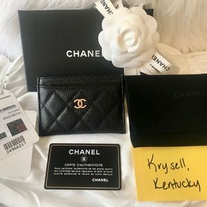 Chanel caviar card holder gold hardware